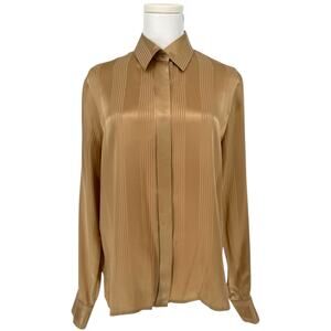 Vintage 1990s Rena Rowan Silk Vertical Stripe Button-Up Shirt Sz 10 Minimalist